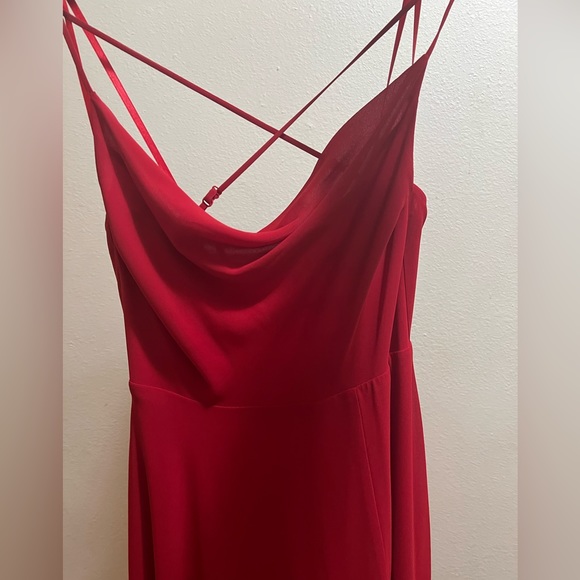 Long Formal Red Dress with leg slit - Picture 2 of 8